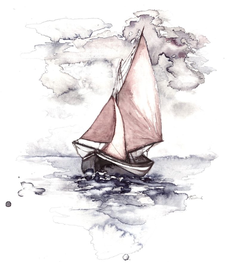 Helen Schneider Natur, Segelboot Boot Beziehung Gemälde 2021 Couple Aquarell auf Hahnemühle Cornwall